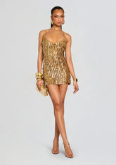 Saros Feather Sequin Crochet Dress