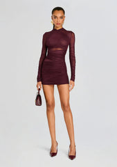 Moxey Ruched Mesh Mini Dress